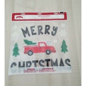 Merry Christmas Window Gels Charms RED TRUCK WITH TREE AND SNOWFLAKES New Sealed